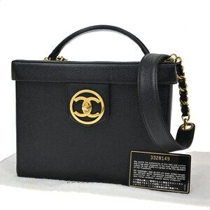 CHANEL CC Vanity 2Way Hand Bag Grained Calfskin Leather BK GHW Vintage 373RL346